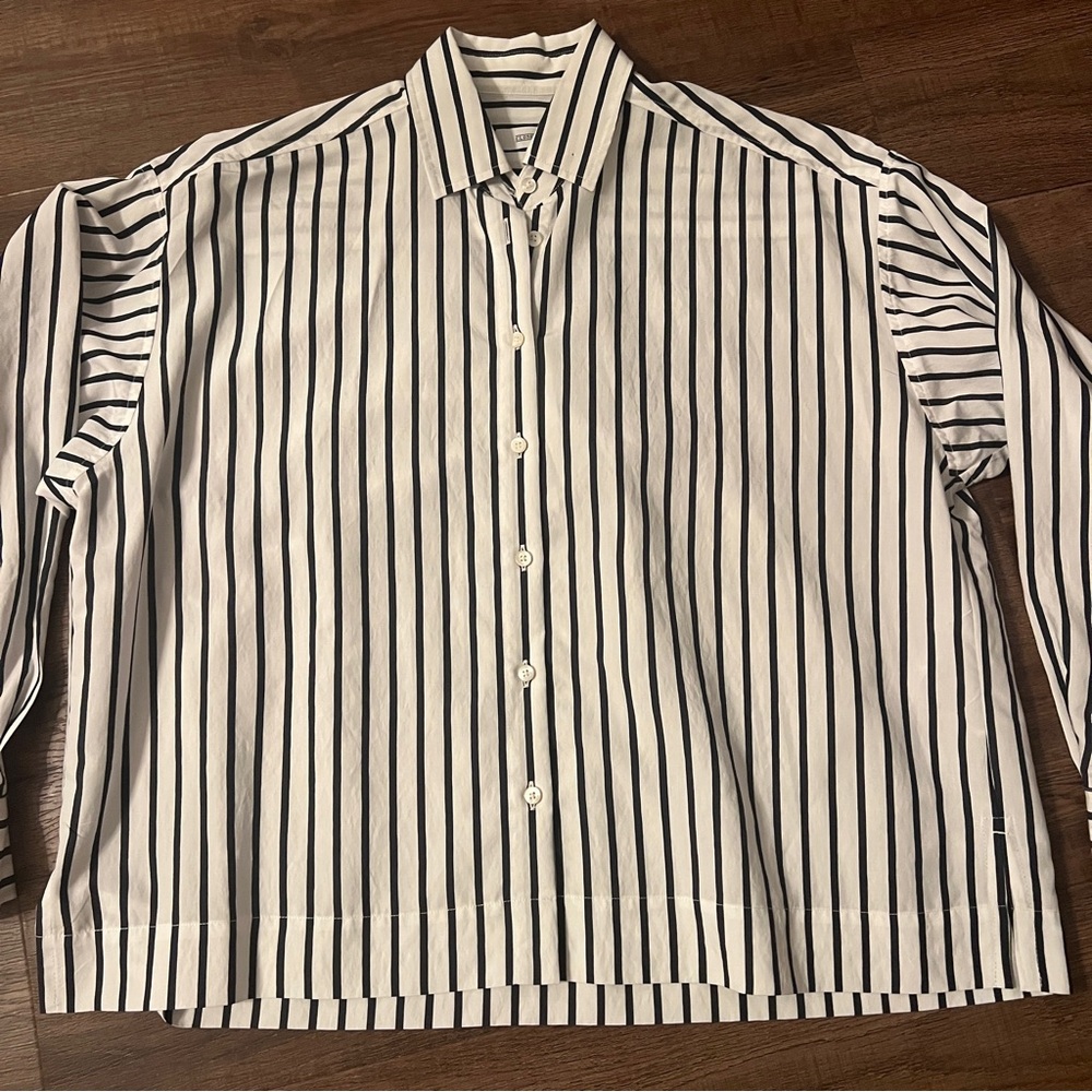 Closed Striped Cropped Button Down Blouse Ivory B… - image 4